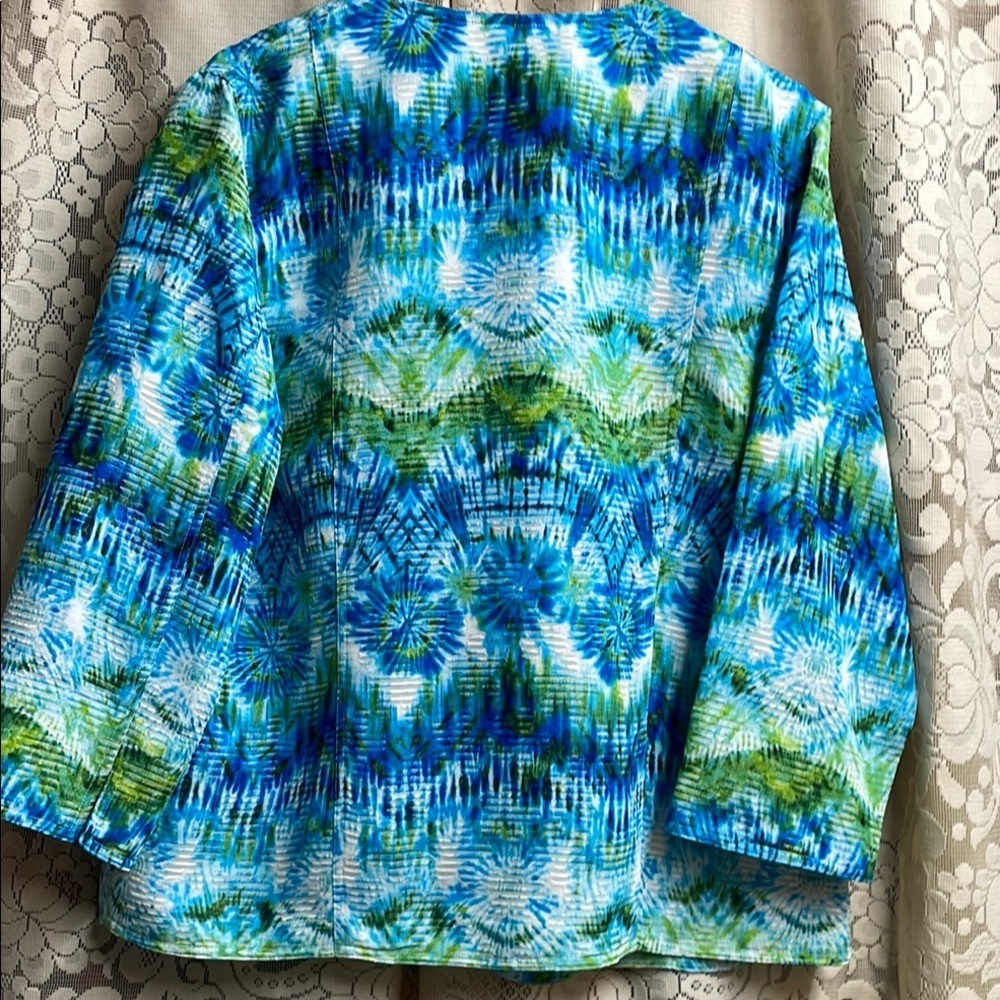 Alfred Dunner Tie-Dye Jacket - Blue and Green - Picture 7 of 7